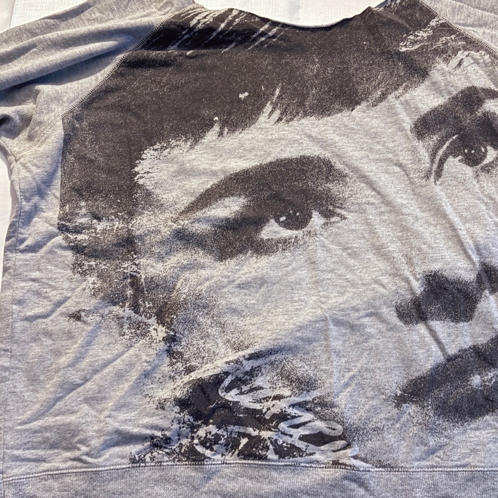 Rare Gray off the shoulder Audrey Hepburn Sweatshirt with Black Graphic